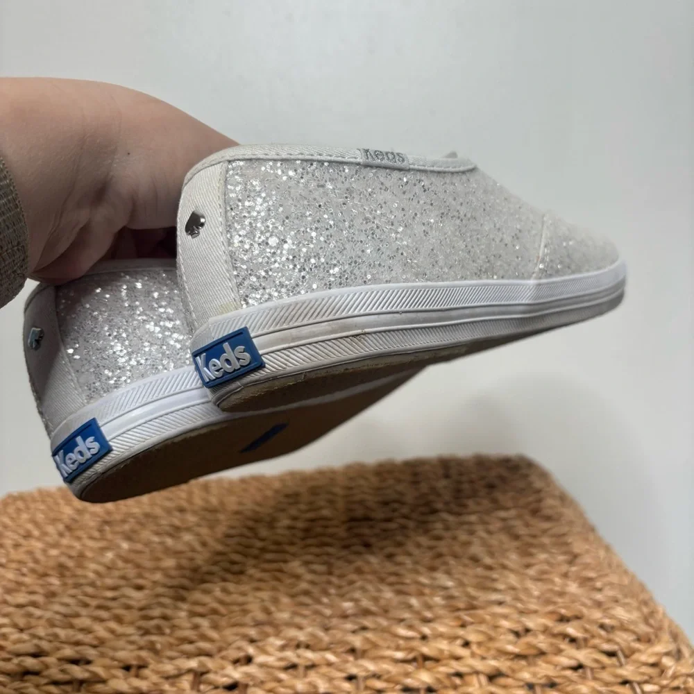 Keds x Kate Spade Glitter Sneakers Womens 9.5 White Bridal Lace Up
